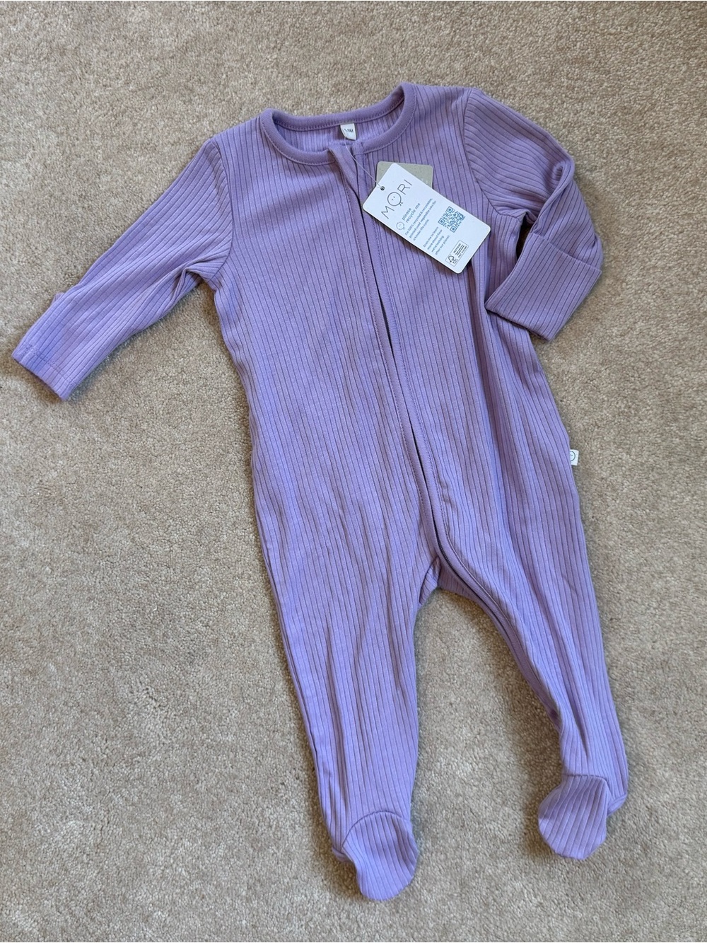 MORI Lilac Ribbed Footed One-Piece Pajamas for Kids